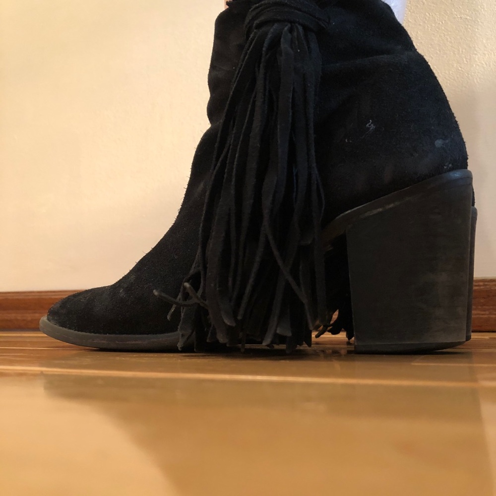 Zara Black Suede Fringe Ankle Boots